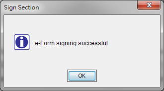 Dialog box showing the E-Form is signed successfully