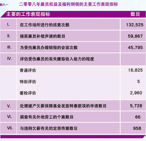 二零零八年雇员权益及福利纲领的主要工作表现指标