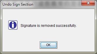 Dialog box showing the signature is removed successfully