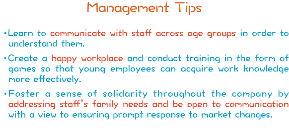 Management Tips  Learn to communicate with staff across age groups in order to understand them   Create a happy workp   