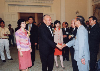 The                          Chief Executive, Mr Tung Chee Hwa meeting guests                          at the Labour Day Reception.