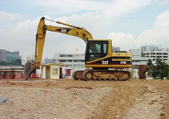 An excavator on a construction site.