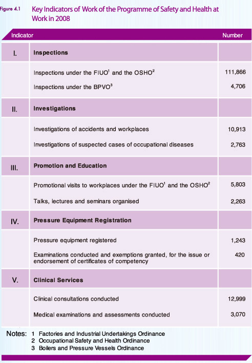 Key Indicators of Work of the Programme of Safety and Health at Work in 2008