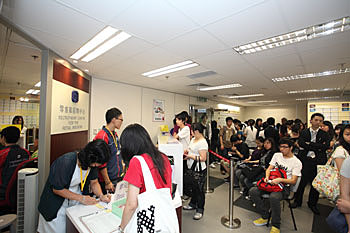 Job-seekers attending on-the-spot job interviews with employers at the Recruitment Centre for the Retail Industry
