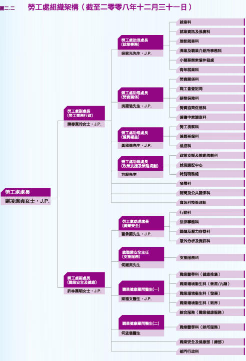 勞工處組織架構（截至二零零八年十二月三十一日）